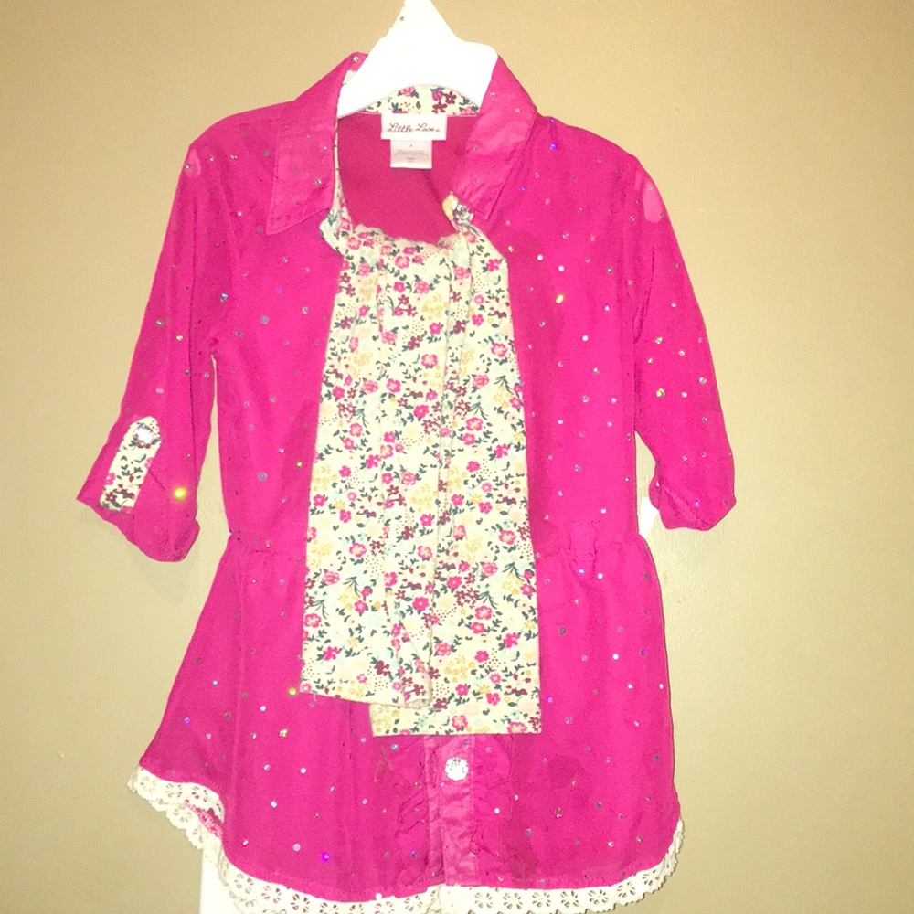 LITTLE GIRL DRESS SHIRT AND PANTS SET
